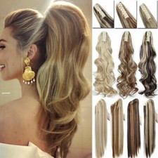 100% REAL CLAW on CLIP in 12"-26" Thick Ponytail Hair Extensions Straight Curly