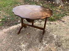 Vintage Antique Round Brown Wooden Fluted Edge Tiltable Side End Coffee Table