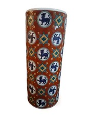 Vintage Foo Dog Chinoiserie Porcelain Umbrella Stand-14''H, Signed