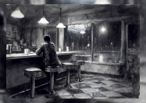 Lonely diner rainy night - diner,