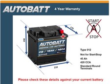 Battery fits MAZDA 3 MX5 2 MX30 121 012 420A 45Ah 4Yr Warranty Autobatt