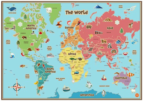 Kids animal map the world - map,