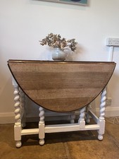 Antique Solid Oak Barley Twist Drop Leaf Gate Leg Dining Table Oval Wood