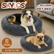 Skylos Washable Donut Dog Bed Large Small  Pet Calming Beds Anti Anxiety Plush