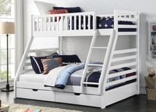 White or Grey Wooden Double Bunk Bed With Storage Drawers - States Triple Bunk
