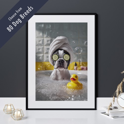 Funny dog bath print - dog, in