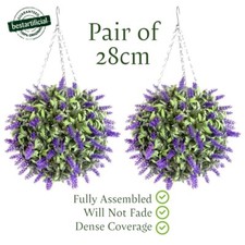 2 Best Artificial 28cm Purple Lavender Long Leaf Flower Hanging Topiary Balls