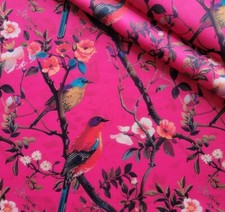 Velour velvet Upholstery fabric Birds on Hot Pink priced by HALF METER