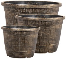 Bronze Wooden Barrel Plant Pot Outdoor Garden Flower Tree Round Plastic Planter