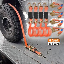 4 Set - 5 Ton Ratchet Recovery Tie Down Strap Over Wheel Safety Straps Trailer
