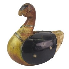 Handmade Brass & Stone Fitted Wooden Duck Figure Antique Home Décor Idol i71-649