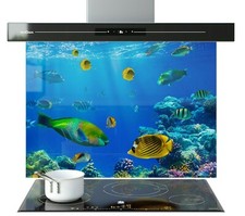 Kitchen Glass Splashback Toughened Cooker Panel ANY SIZE Water Coral Reef Fish
