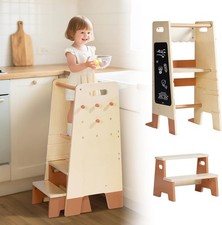 ROBOTIME Wooden Toddler Step Stool Learning Tower with Safety Rail & Blackboard
