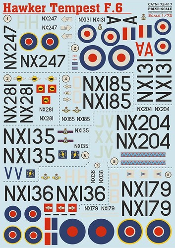 Hawker tempest 6 decals - 1/72, f.6