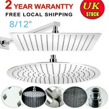 8/12 inch Round/Square Shower Head Chrome Stainless Steel Rainfall Overhead UK