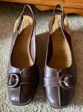 Clarks Size 8.5 M Brown Leather  Mary Jane Women’s Buckle Wedge Heels -NEW !!