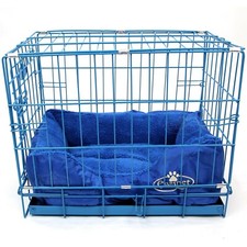 Blue Dog Cage with Faux Fur Bed Metal Training Puppy Crate Carrier S M L XL XXL