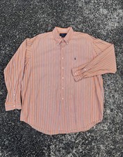Ralph Lauren Blake Button Down Men Shirt XXL 2XL Long Sleeve Orange Blue Stripe