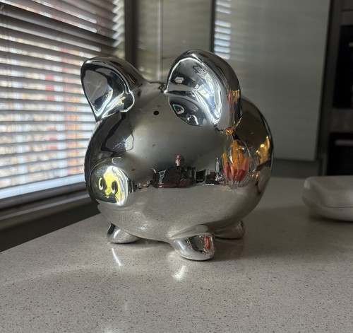 Large chrome finish piggy bank - large,