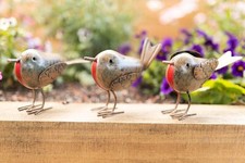 3x Metal Robin Redbreast Bird Garden Ornaments Decorative Rustic Sculpture 3pc