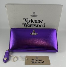 VIVIENNE WESTWOOD PURPLE CRINKLE VEGAN LEATHER LARGE ZIP AROUND WALLET W/BOX NWT