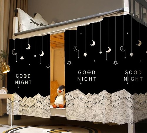 Bottom bunk bed - bed, curtains