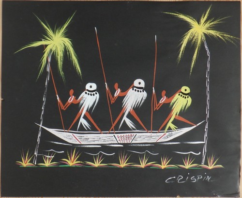 Vintage african warriors - warriors, boat