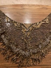 Vtg Sharmark Las Vegas Gold Sequin Beaded Fringe Shawl Wrap Evening Glam 1994