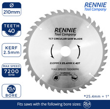TCT Circular Wood Saw Blade 210mm x 40T fits Evolution Rage Saws 25.4mm Bore