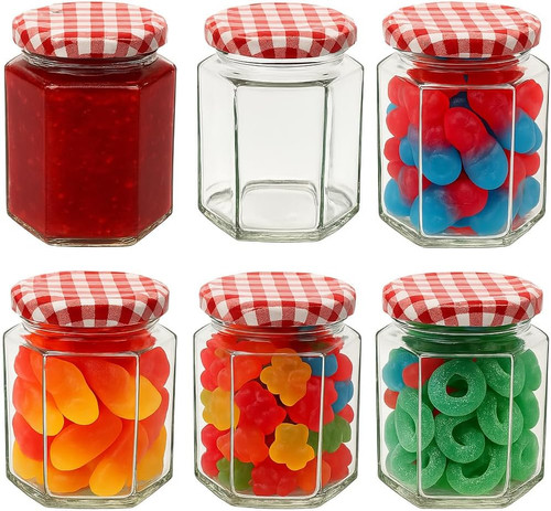 Glass jam jars - jars, red