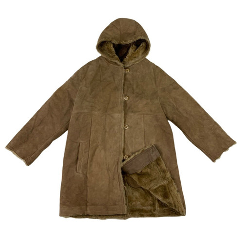 Vtg hooded brown shearling - hooded,