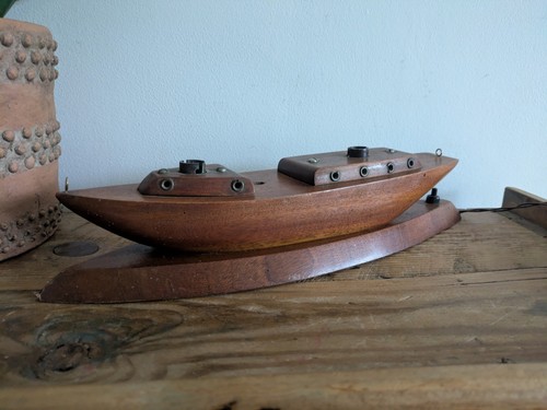 1960s wooden boat table - boat, lamp