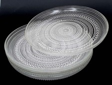 iittala 4 x Kastehelmi Taupe Dinner Plates Glass Clear Ø 24.7 cm Oiva Toikka 1970s