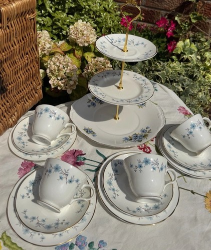 Vintage blue floral tea set - vintage,