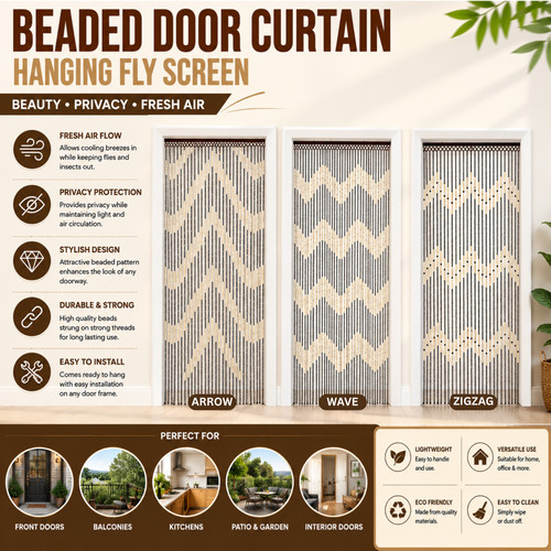 Wooden bamboo beaded door - beaded,