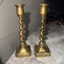 Small Vintage Pair 5 Inch / 12 cm Barley Twist Brass Candlesticks Square Base 