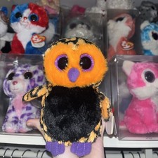 TY BEANIE BOOS BOO HAUNT THE VERY RARE & RETIRED HALLOWEEN BLACK & ORANGE OWL 6”