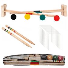4 PERSON WOODEN CROQUET SET GAME OUTDOOR SUMMER FUN PLAY FAMILY NEW
