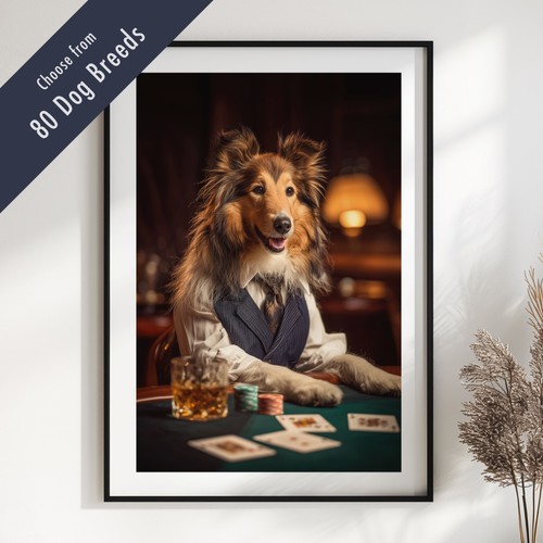 Funny dog playing poker - dog,