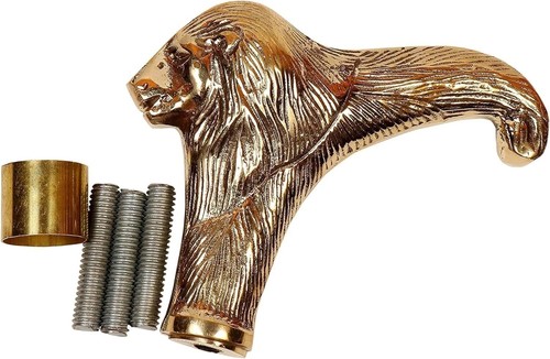 Brass lion head cane handle - brass,