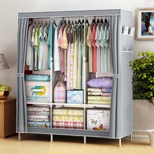 Fabric Canvas Wardrobe With Hanging Rail Shelving Clothes Storage Large Cupboard