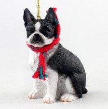Boston Terrier Christmas Scarf Ornament