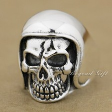 925 Sterling Silver Football Helmet Hat Skull Ring Biker Punk Jewellery 9Q011C