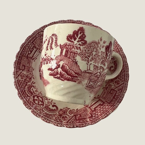 Old willow pink cup saucer - willow,