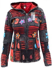 Hippy Psychedelic Embroidery Cotton Ribs Emo Funky Elf Pointed Hoodie Jacket