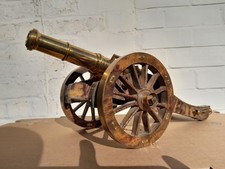 Vintage Brass Wooden Model Of Cannon Handmade Display Ornament Collector Hobby