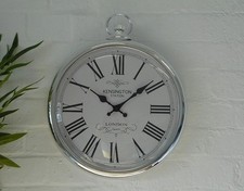 42cm Kensington Station Silver Roman Numeral Pocket Watch Wall Clock 