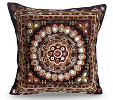 Indian Cushion Cover Boho Mandala Geometric Fine embroidery Sequin 40 x 40 Cms