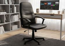 Black Ergonomic Office Chair Adjustable Height Swivel Faux Leather with Armrests