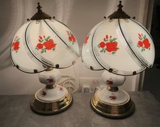 Pair of Tiffany Style Glass Touch Table Lamp Light Bedside Floral -  PAT TESTED